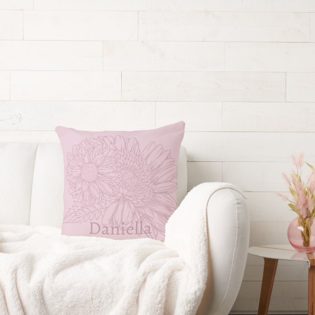 Almofada Desenho da linha rosa do crisântemo com o seu nome (Sofá)