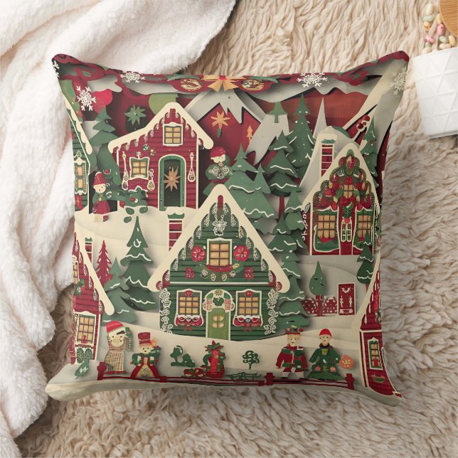 Almofada Desenho da vila de Natal cortada em papel tridimen (Cobertor)