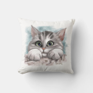 Almofada Desenho de adorável gatinho cinza tabby