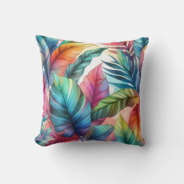 Almofada Desenho de Aquarela de Folhas Tropicais Coloridas