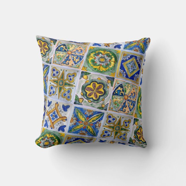 Almofada desenho de azulejo cerâmico siciliano tradicional (Frente)
