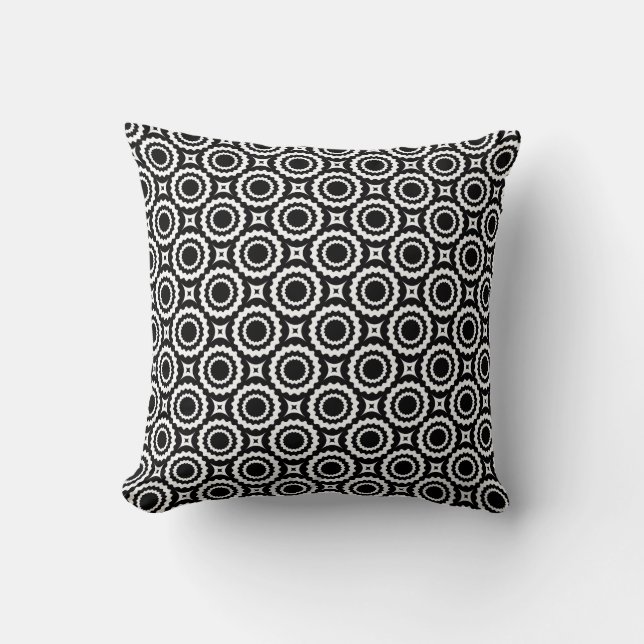 Almofada Desenho de círculos ziguezague preto e branco fofo (Frente)