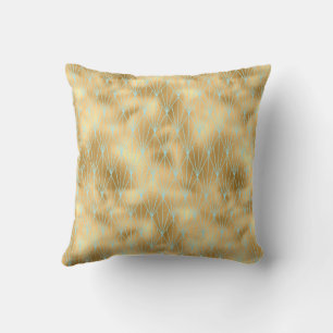 Almofada Desenho de Diamante Art Deco, Padrão Dourado e Azu