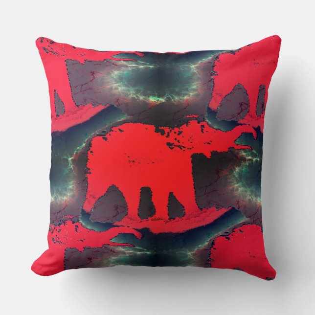 Almofada desenho de elefante vermelho-abstrato, efeito muit (Frente)