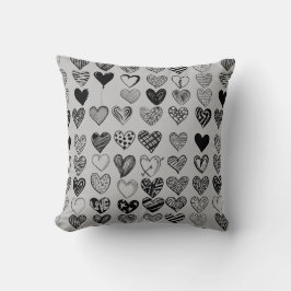 Almofada Desenho de Escrivatura Adorável do Coração Preto