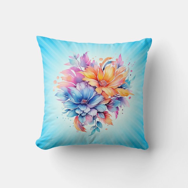 Almofada Desenho de Flores Florais em Aquarela-24683 (Frente)