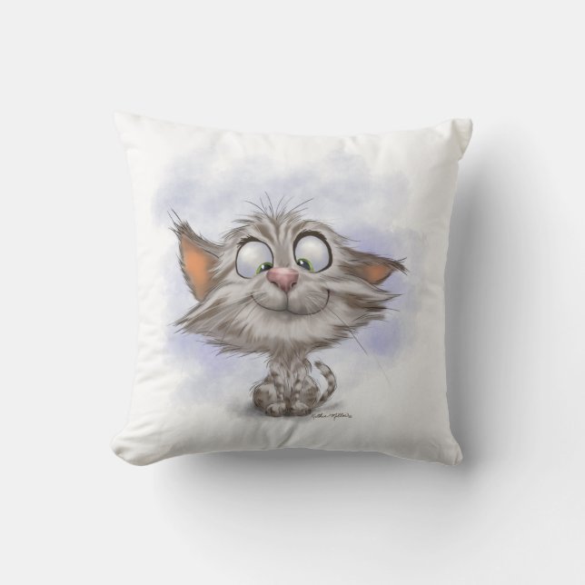 Almofada Desenho de Gatinho Malhado Divertido (Frente)