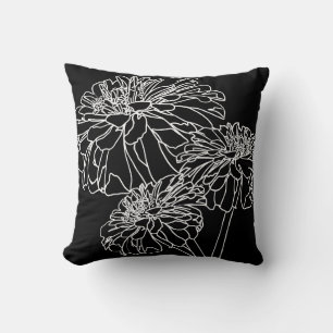 Almofada Desenho de linha floral preto mínimo