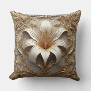Almofada Desenho de Lírio Luxuoso em Arte Ornamental Dourad