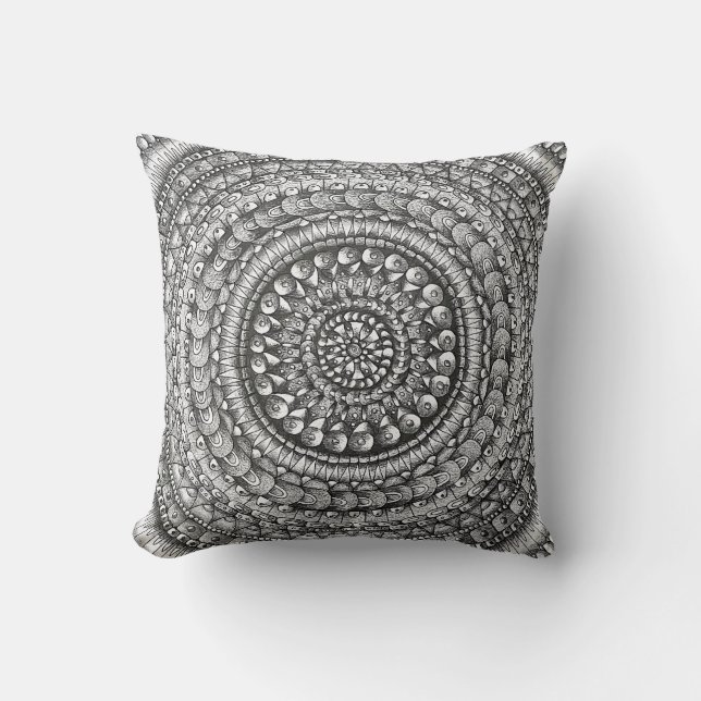 Almofada Desenho de Mandala de Arte Original a Lápis (Frente)