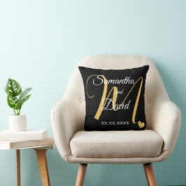 Almofada Desenho de Monograma de Casamento com Nomes e Data