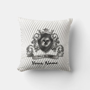 Almofada Desenho de Monograma Elegante Personalizado Prata