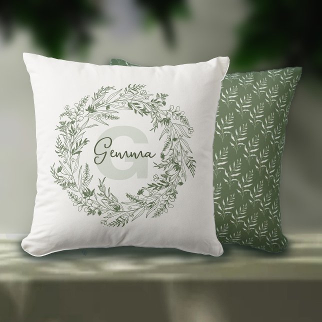 Almofada Desenho de Monograma G Verde Botânico (Criador carregado)