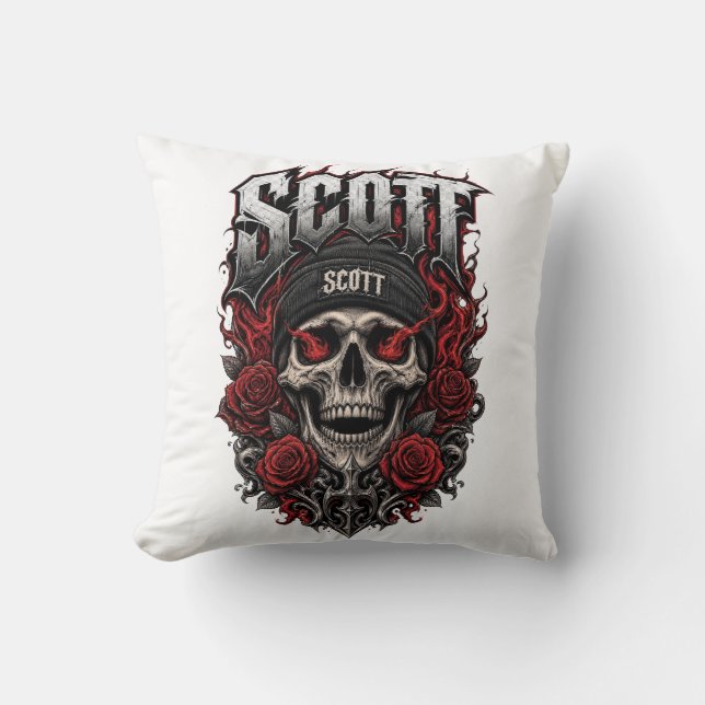 Almofada Desenho de Nome Personalizado Scott Gothic Skull (Frente)
