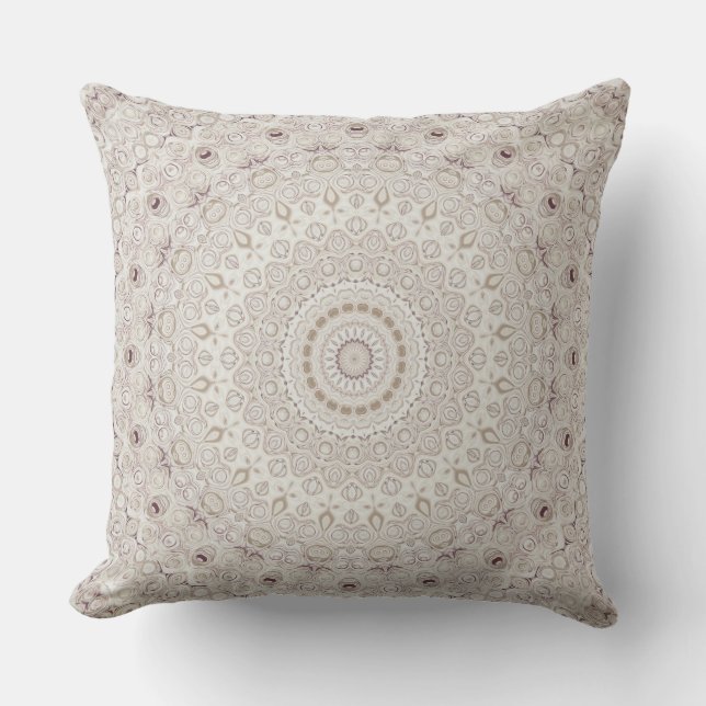 Almofada Desenho de padrão de mandala bege e castanho (Frente)