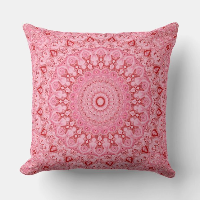 Almofada Desenho de Padrão de Mandala Vermelho e Rosa (Frente)