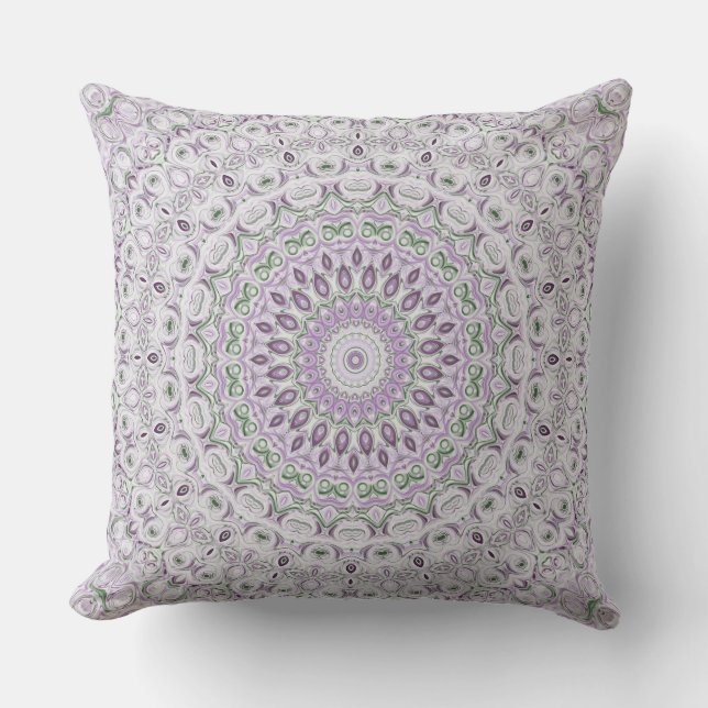 Almofada Desenho de Padrão Mandala Lavanda e Verde (Frente)