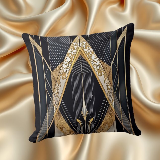 Almofada Desenho de renda geométrico preto dourado antigo A (Criador carregado)