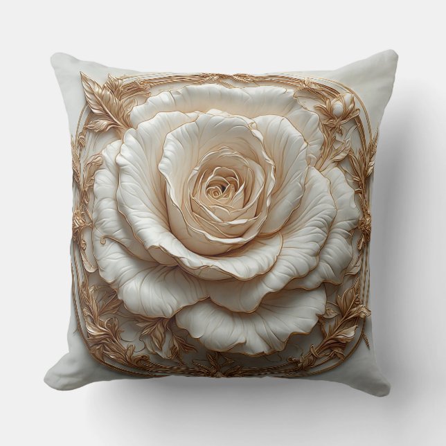 Almofada Desenho de Rosa Ornamental Dourada (Frente)