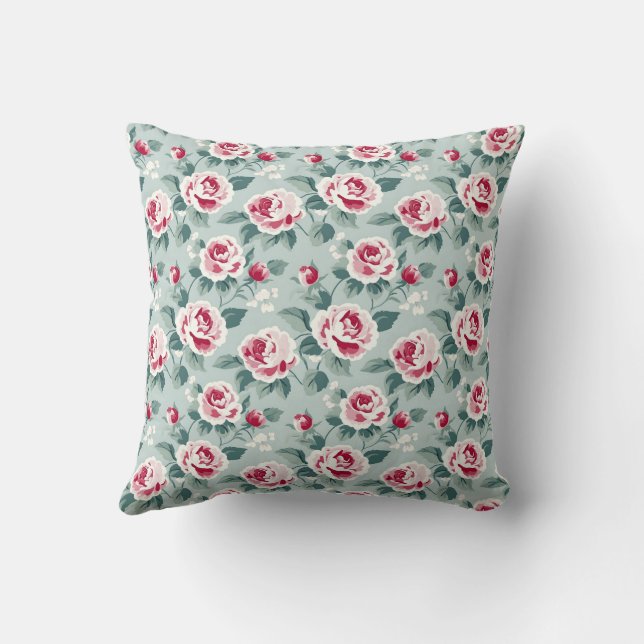 Almofada Desenho de Rosas Botânicas Vintage (Verso)