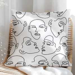 Almofada Desenho de Rostos de Arte de Linha Contemporânea