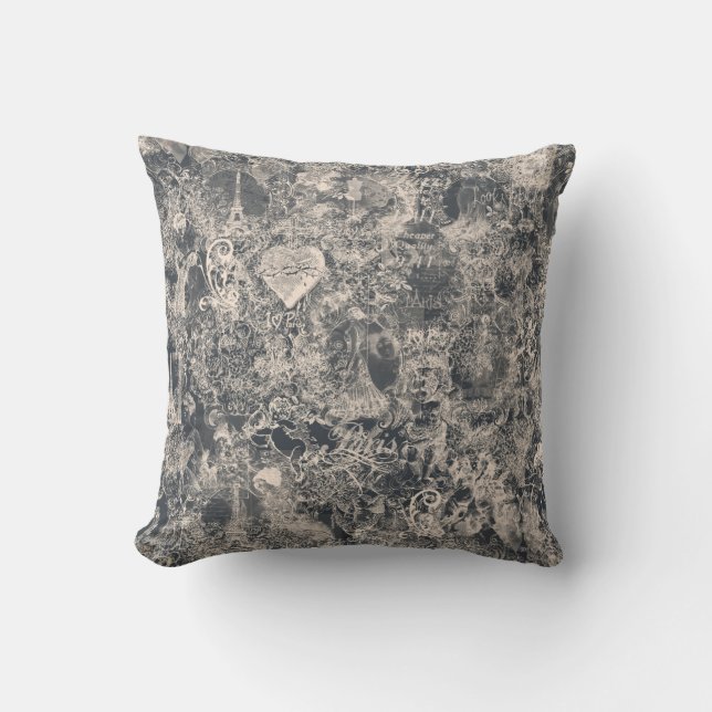 Almofada Desenho de Toile de Paris Preto Elegante (Frente)