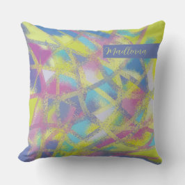 Almofada Desenho de vitral, monograma azul amarelo roxo