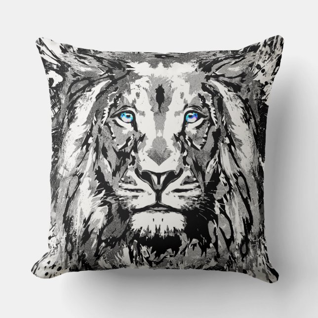 Almofada Desenho do Retrato de Leão da cinza - Travesseiro  (Frente)