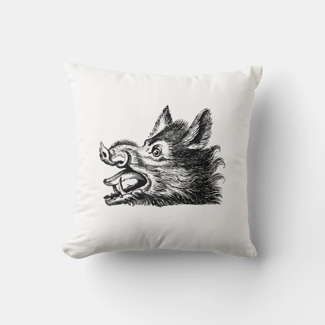 Almofada Desenho em Preto e Branco de Cabeça de Javali Anti (Frente)