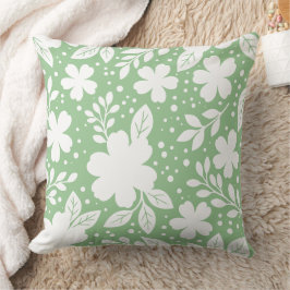 Almofada Desenho Floral Branco em um Fundo Verde Suave