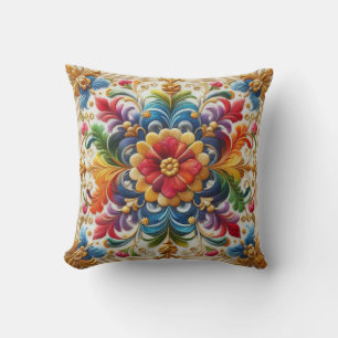 Almofada Desenho Floral de Bordado de Flor de Arco-Íris
