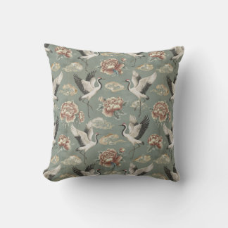 Almofada Desenho Floral de Grou e Peônia em Chinoiserie