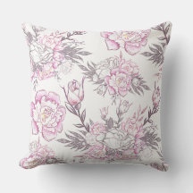 Desenho Floral Elegante Rosa Pálido Folhagem Cinza