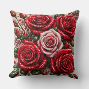 Almofada Desenho Floral Embelezado com Joias Intrincadas