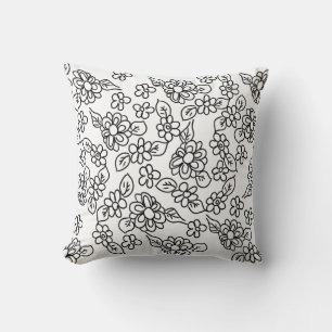Almofada Desenho floral preto e branco