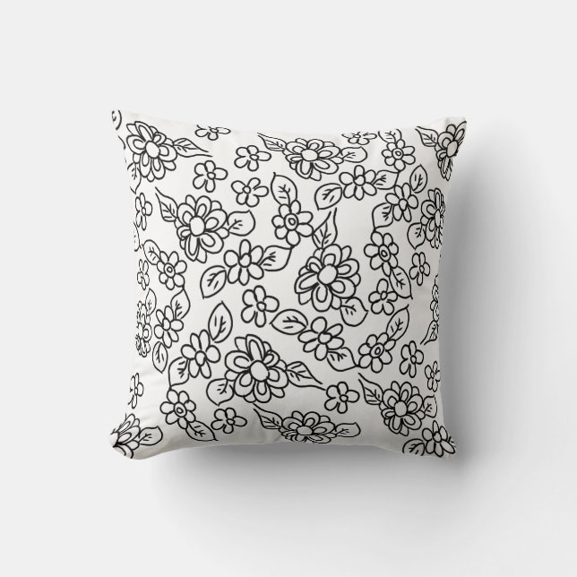 Almofada Desenho floral preto e branco (Frente)
