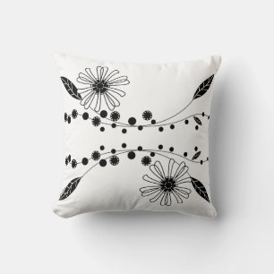 Almofada Desenho Floral Preto e Branco Fluido