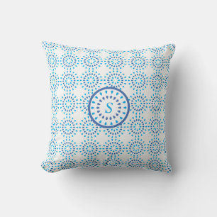 Almofada Desenho Geométrico Abstrato Azul e Branco Monogram