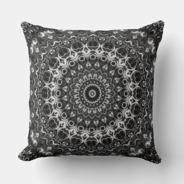 Almofada Desenho Geométrico Mandala Preto e Branco (Frente)