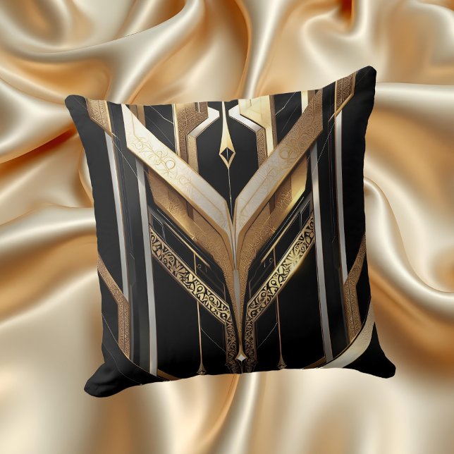 Almofada Desenho Geométrico Preto Dourado Art Déco (Criador carregado)