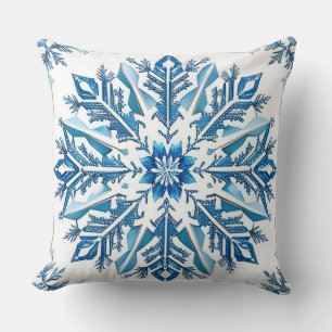 Almofada Desenho Intrincado de Floco de Neve Azul