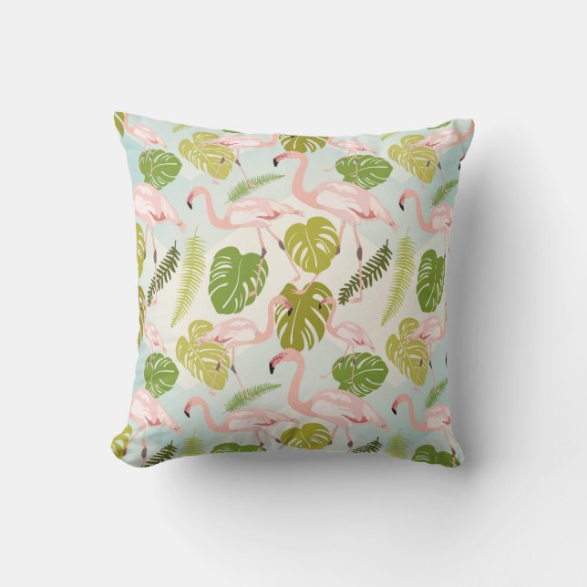 Almofada Desenho rosado a mão do flamingo. Ilustração Vinta (Frente)