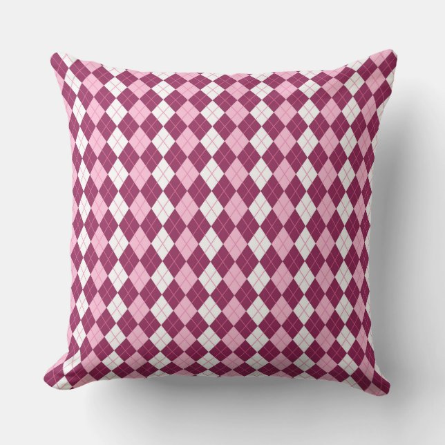 Almofada Desenho Simétrico Argyle Rosa e Branco (Frente)