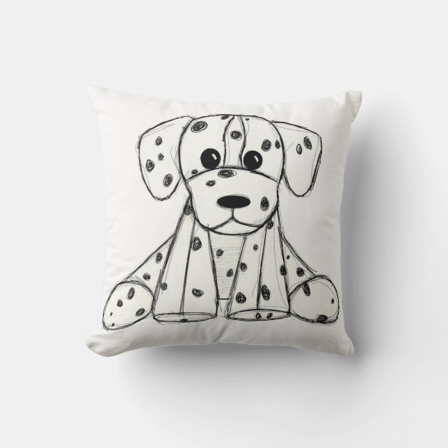 Almofada Desenho simples de um cão dalmata de pelúcia em pr (Frente)
