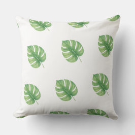 Almofada Desenho Verde de Folha de Monstera. 