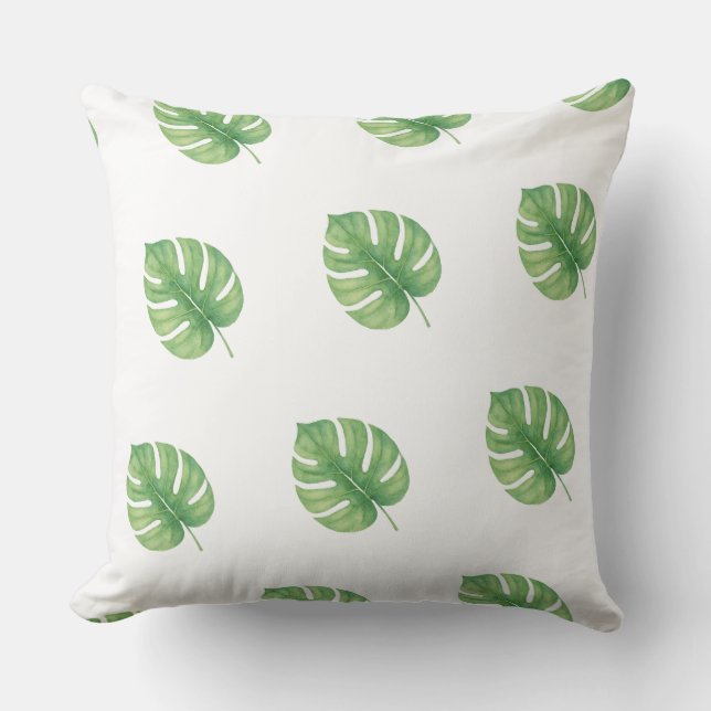 Almofada Desenho Verde de Folha de Monstera.  (Frente)