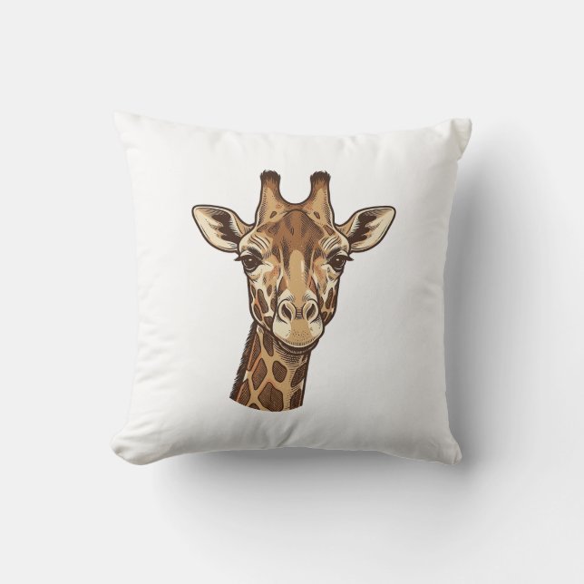 Almofada Desenho Vetorial de Cabeça de Girafa Gravada Vinta (Frente)