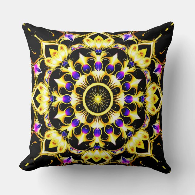 Almofada Desenho Vibrante de Mandala Ornamentada (Frente)