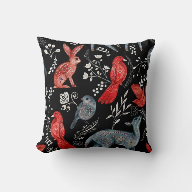 Almofada desenhos de padrões florais em estilo arte popular (Frente)