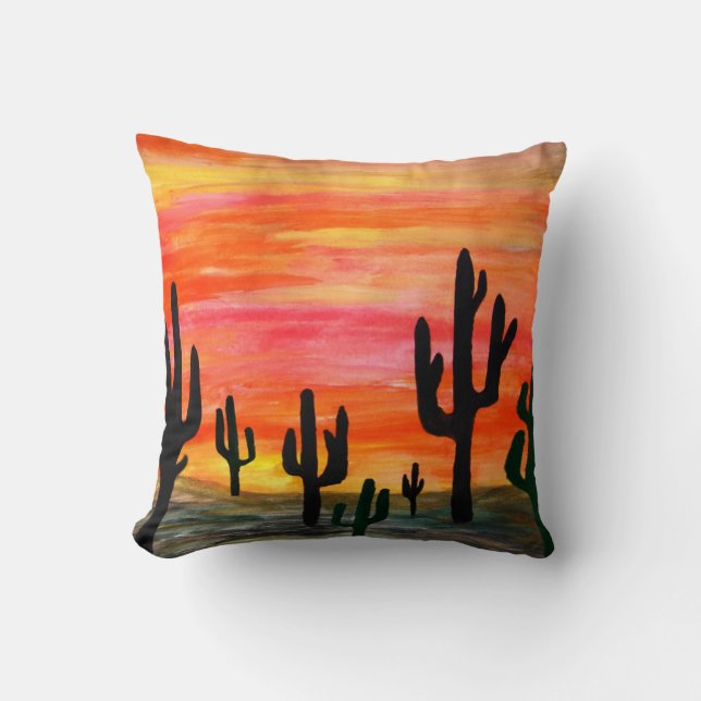 Almofada Desert Cactus Sunset travesseiro decorativo (Frente)